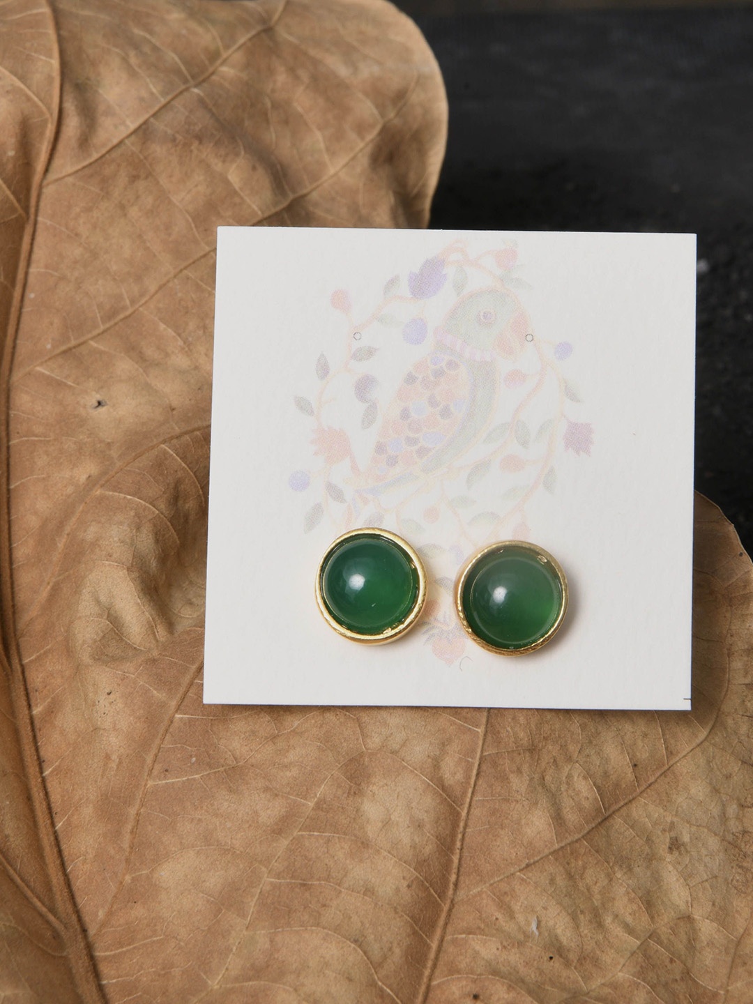 

TOTAPARI Heart Chakra Gold-Plated Onyx Stone Studded Circular Studs, Green