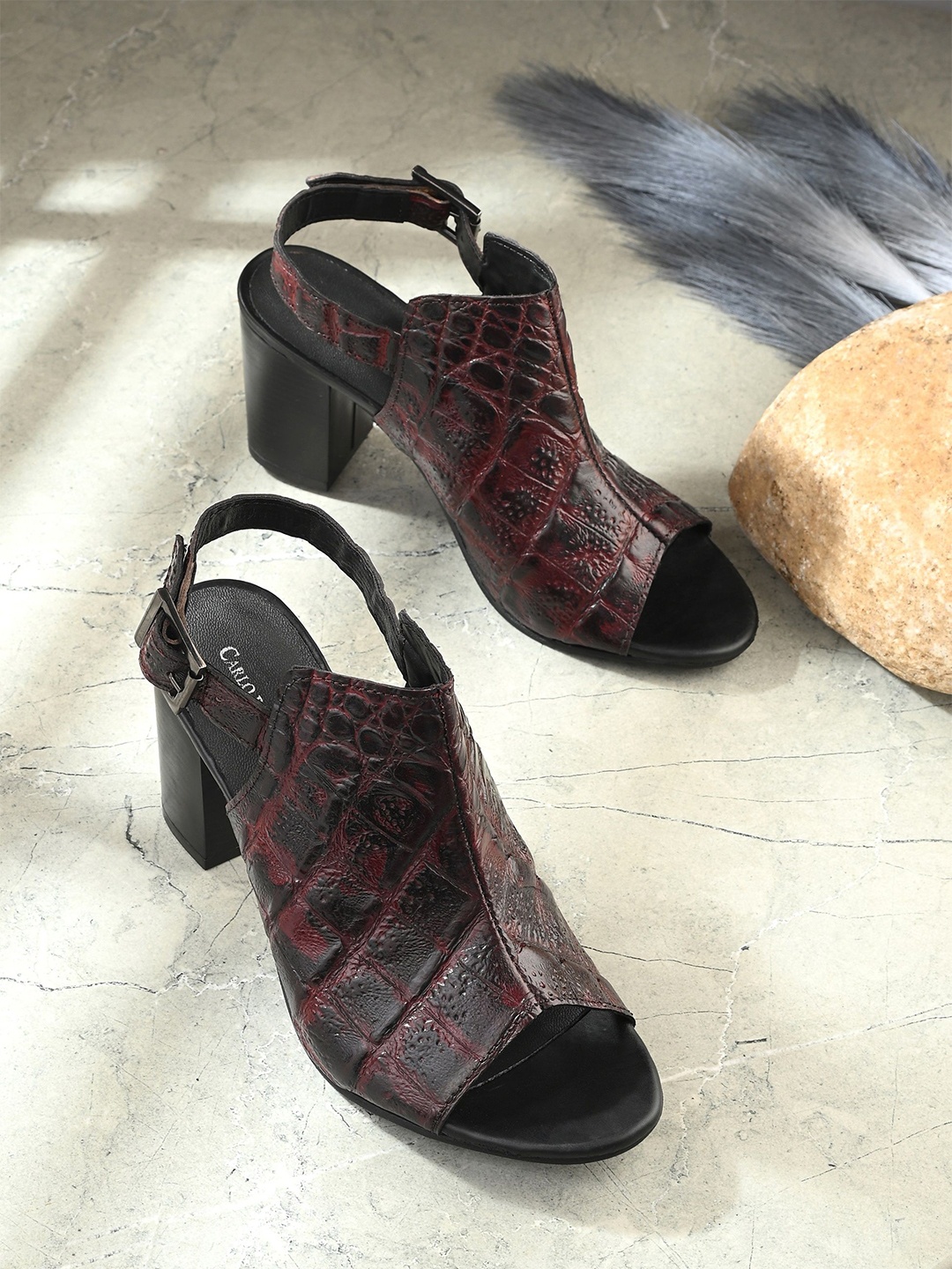 

CARLO ROMANO Women Patterned Backstrap Heels, Maroon