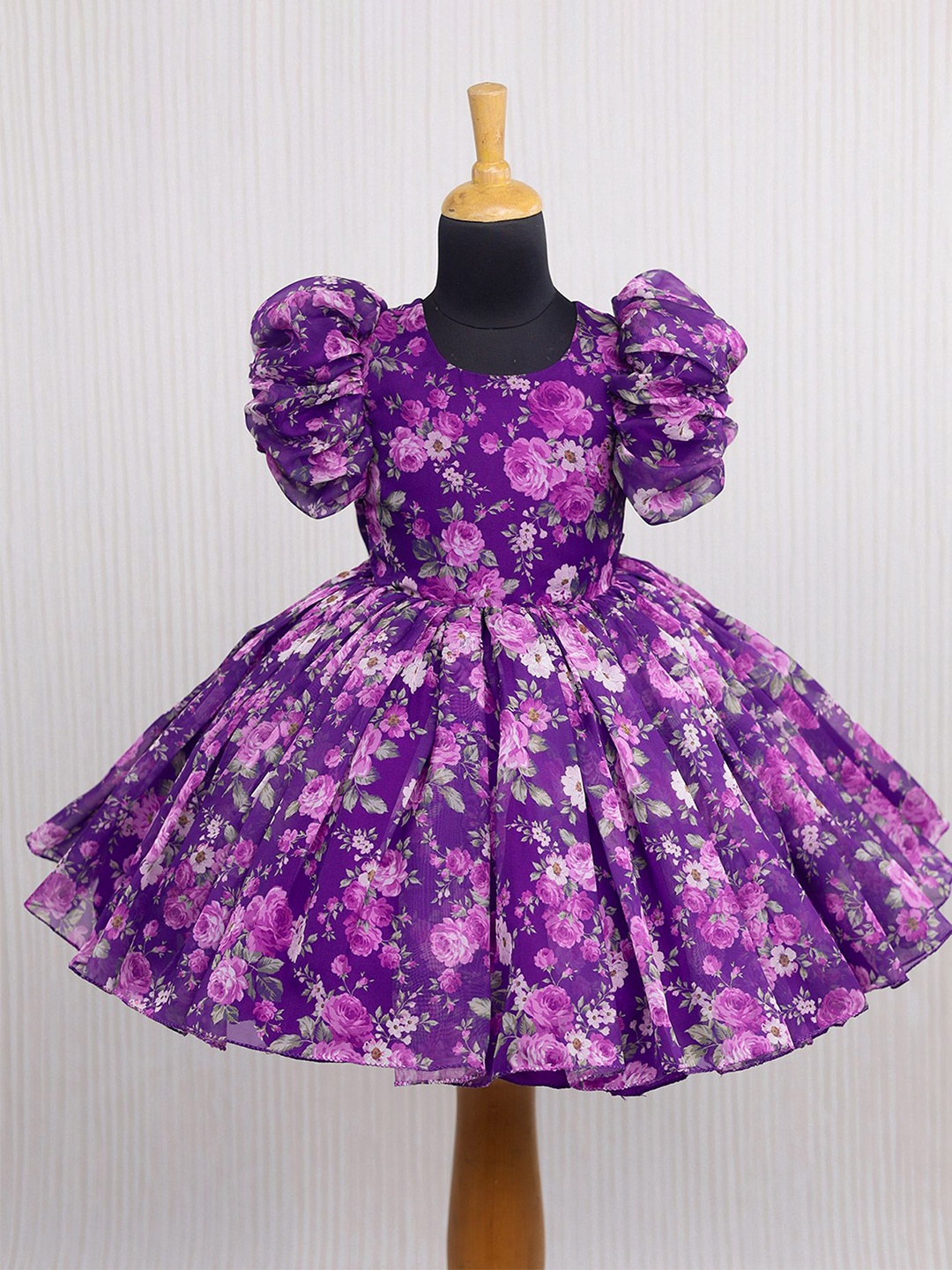 

Li & Li Boutique Girls Floral Printed Gathered or Pleated Fit & Flare Dress, Purple