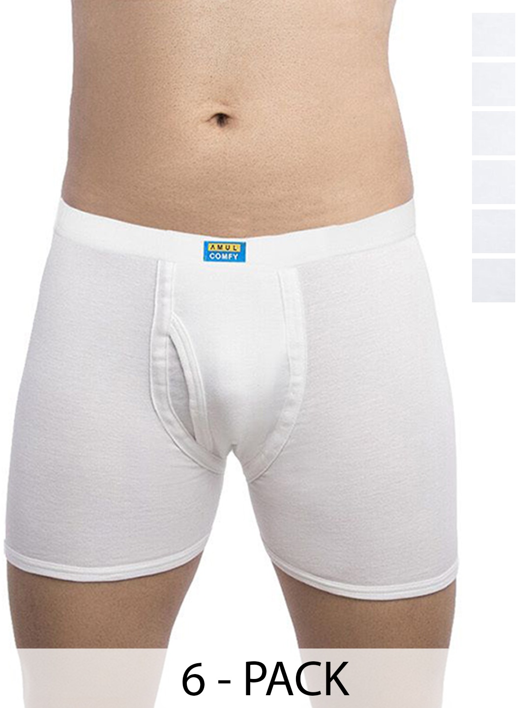 

AMUL COMFY Men Pack Of 6 Pure Cotton Trunks - Comfy-Plain-White-Trunk-IE-6-110