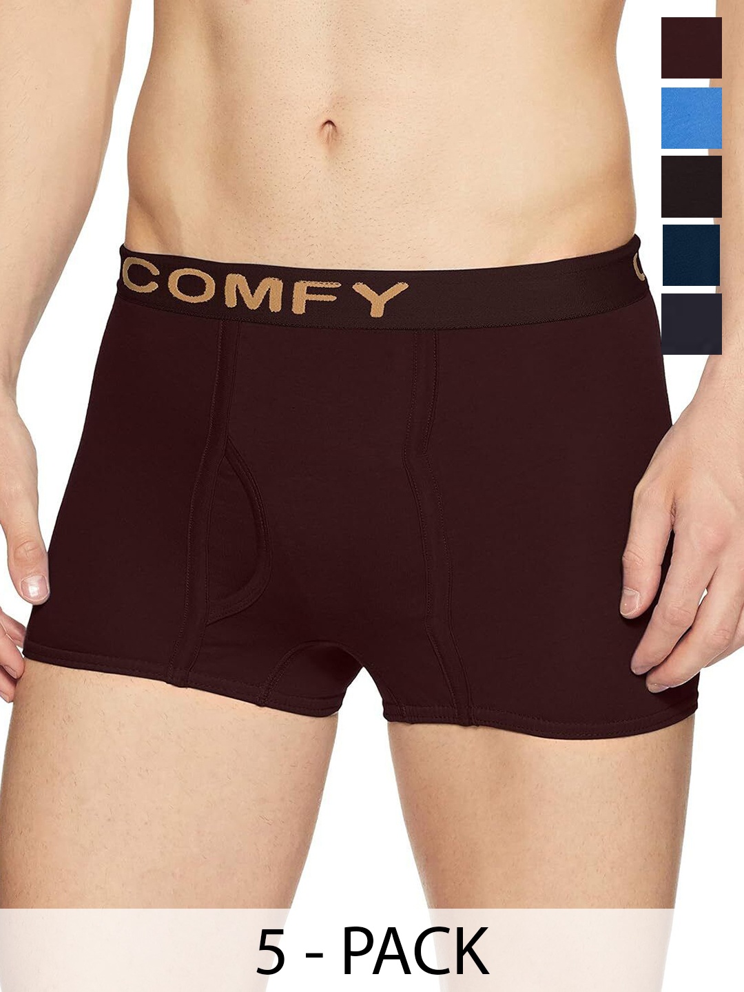 

AMUL COMFY Men Pack Of 5 Assorted Trunks - Comfy-Plain-Mini-Trunk-OE-5-100, Blue