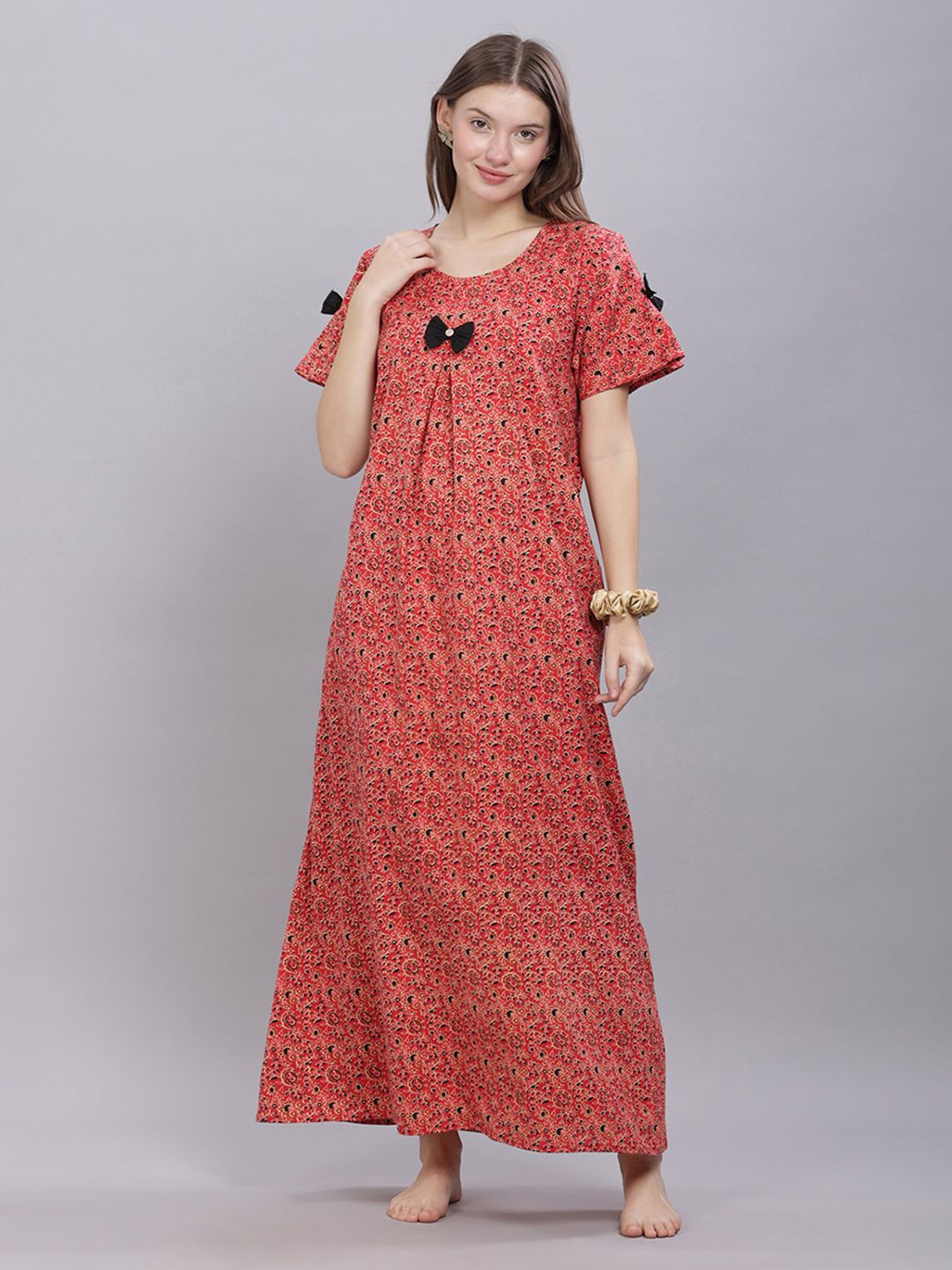 

NAIDU HALL Printed Pure Cotton Maxi Nightdress, Red