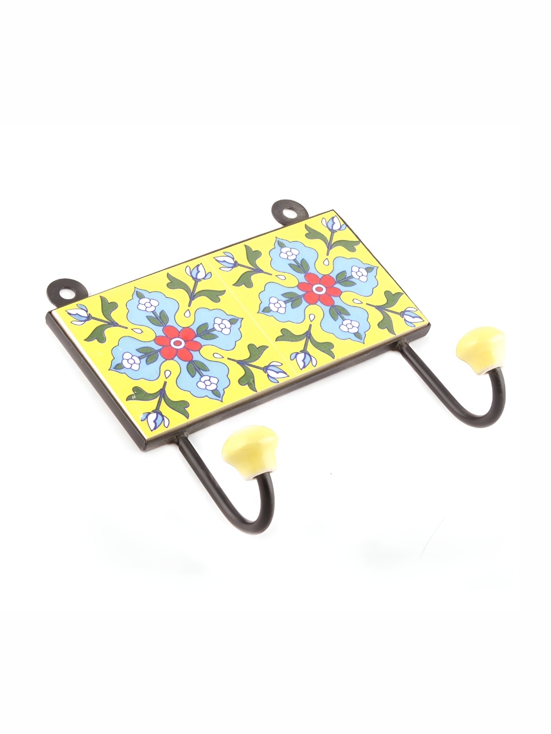 

IndianShelf Yellow & Blue Floral Printed Ceramic Wall Hook