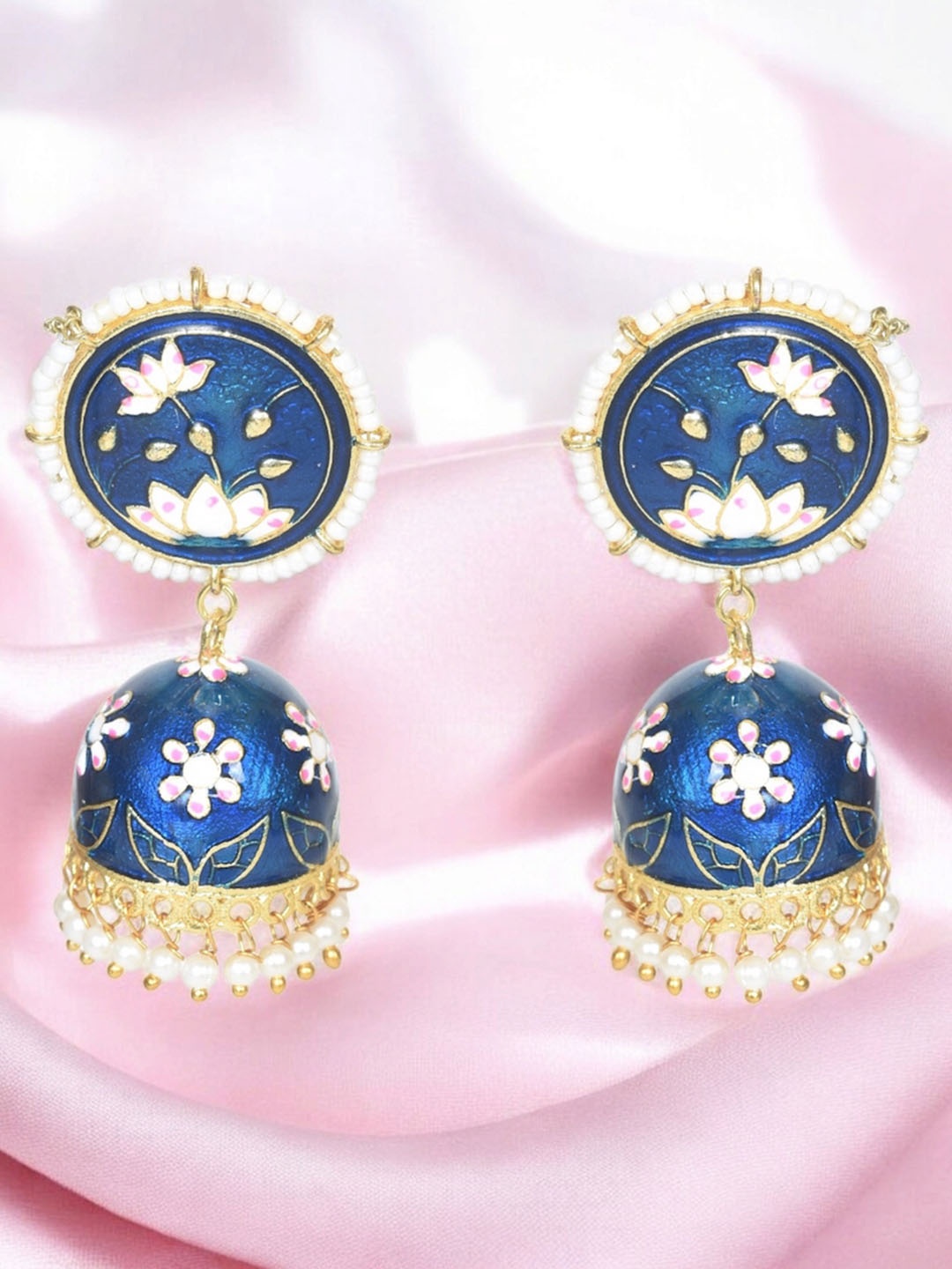 

Nilu's Collection Brass Plated Pearls Studded Contemporary Jhumkas, Gold