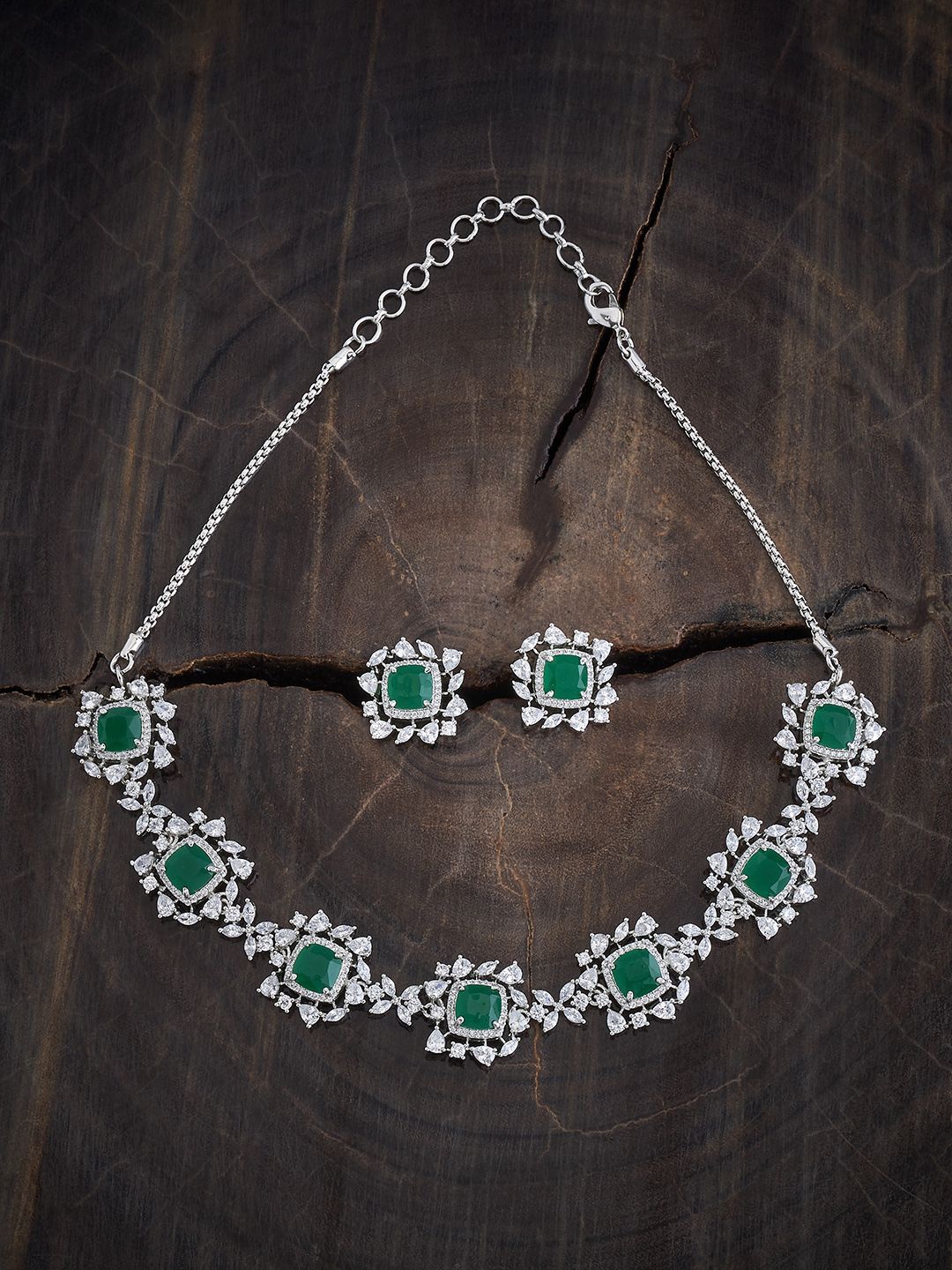 

Kushal's Fashion Jewellery Rhodium-Plated CZ-Studded Jewellery Set, Silver