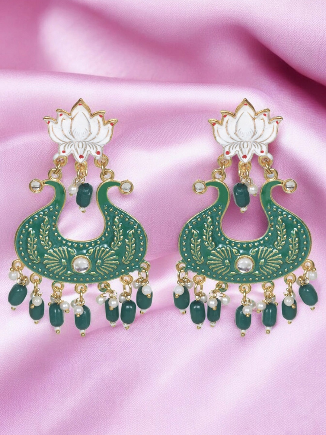 

Nilu's Collection Brass Plated Floral Shaped Jhumkas, Gold