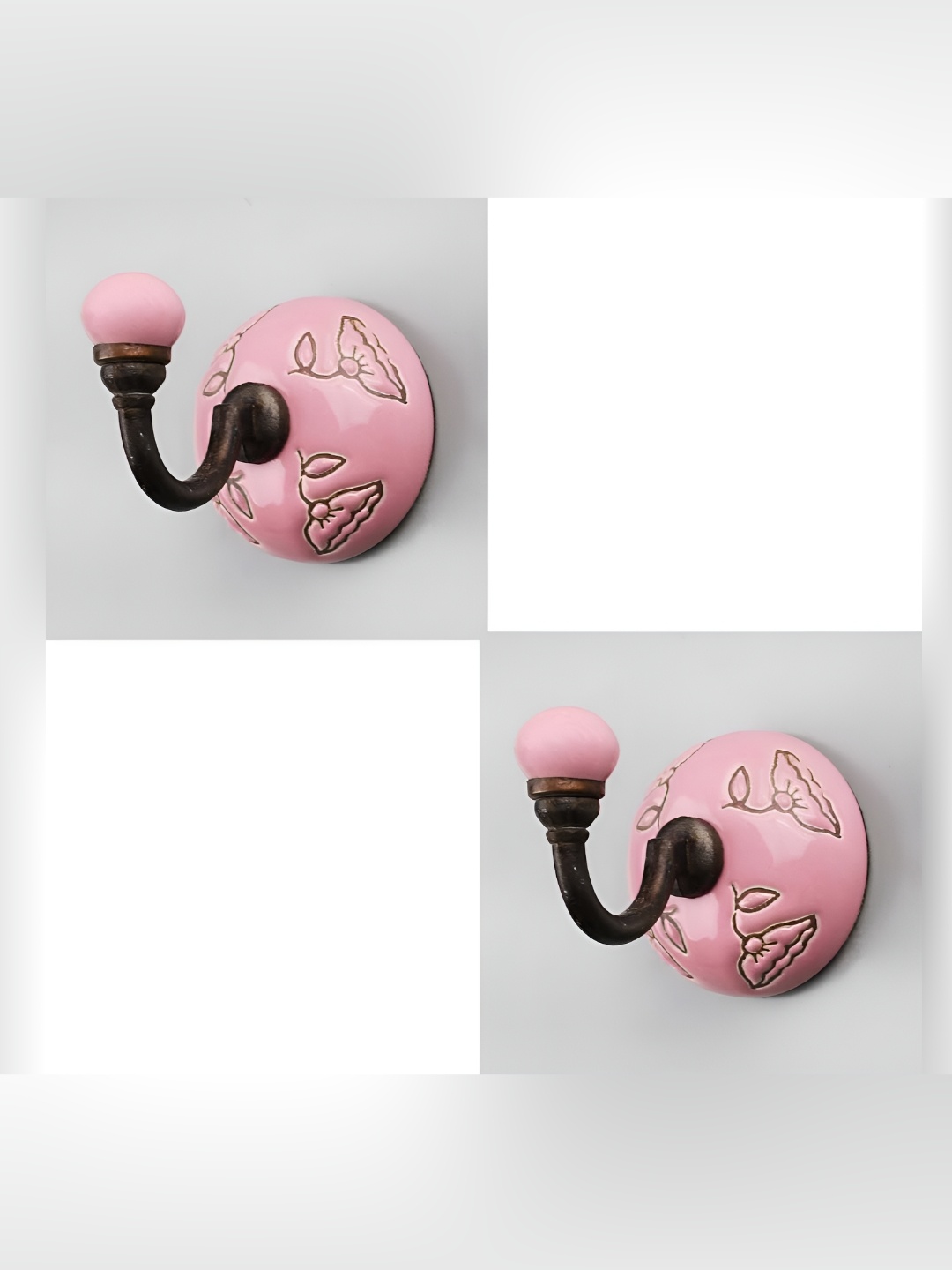 

IndianShelf Pink 2 Piece Ceramic Floral Door Hangers Key Holders