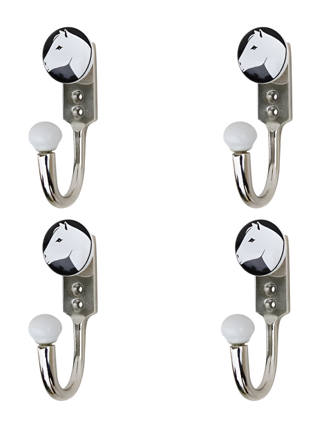 

IndianShelf Silver Toned & White 4 Pieces Ceramic & Zinc Wall Hooks