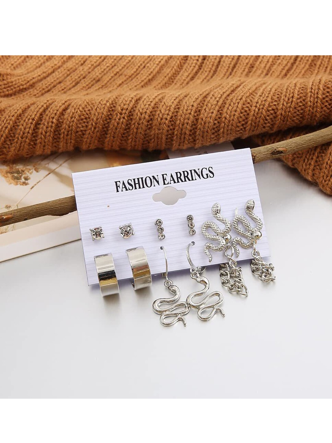 

DESTINY JEWELS Set Of 6 Geometric Hoop Earrings, Silver