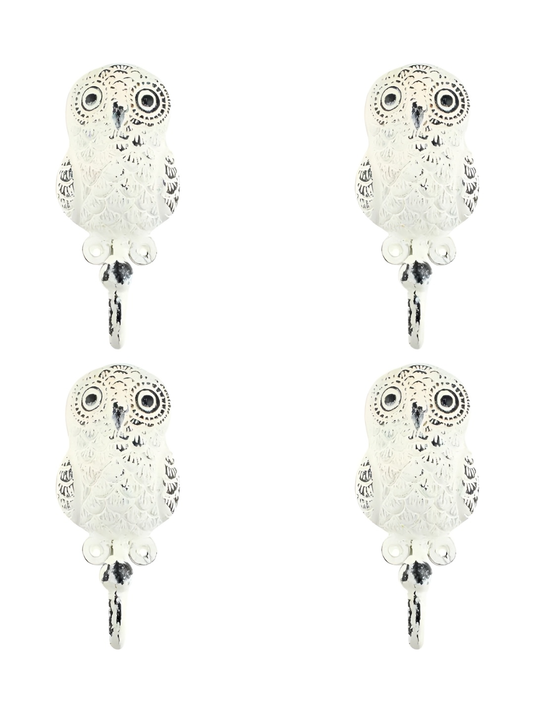 

IndianShelf Cream Coloured 4 Pieces Iron Owl Wall Hooks