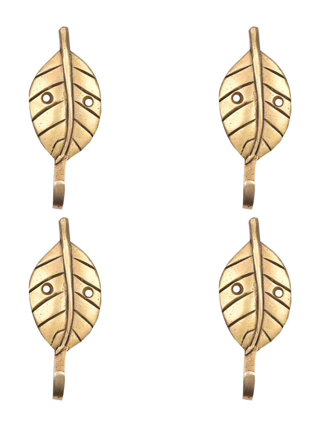 

IndianShelf Gold-Toned 4 Pieces Brass Leaf Key Hooks Kitchen Hanger