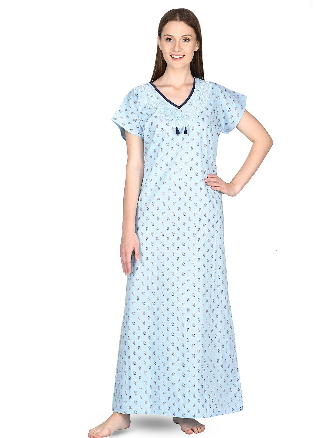 

Noty Women Printed Maxi Nightdress, Blue