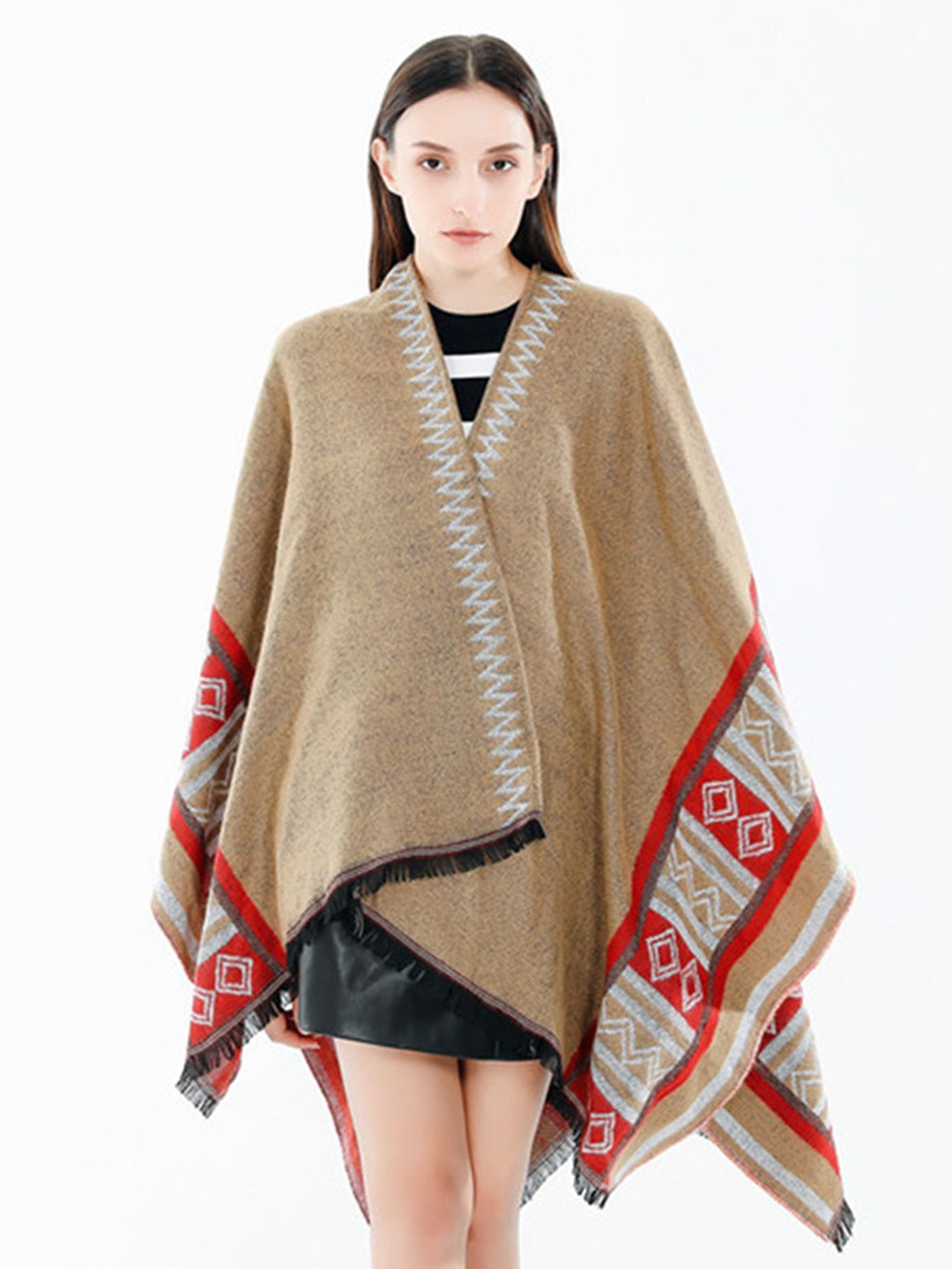 

LULU & SKY Women Printed Shrug, Brown