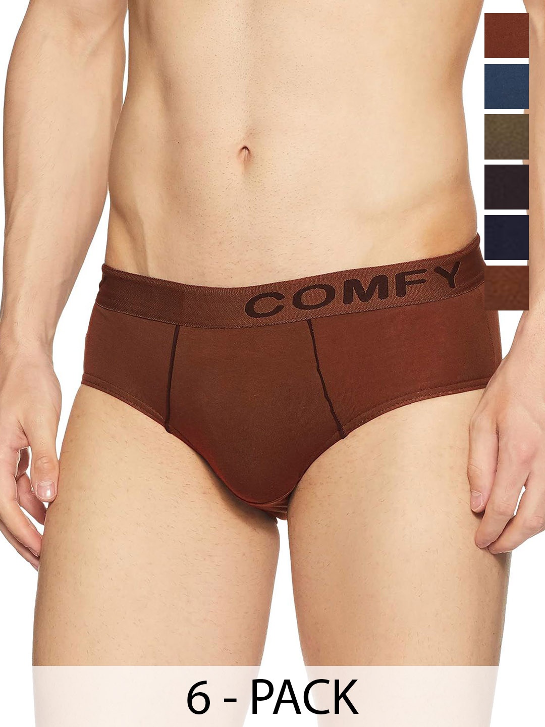 

AMUL COMFY Men Pack Of 6 Mid-Rise Cotton Basic Briefs Comfy-Brief-OE-6-75, Navy blue
