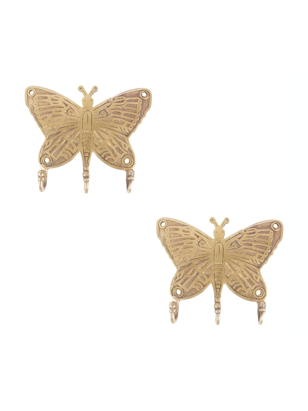 

IndianShelf Gold-Toned 2 Pieces Brass Butterfly Door Hangers Wall Hooks