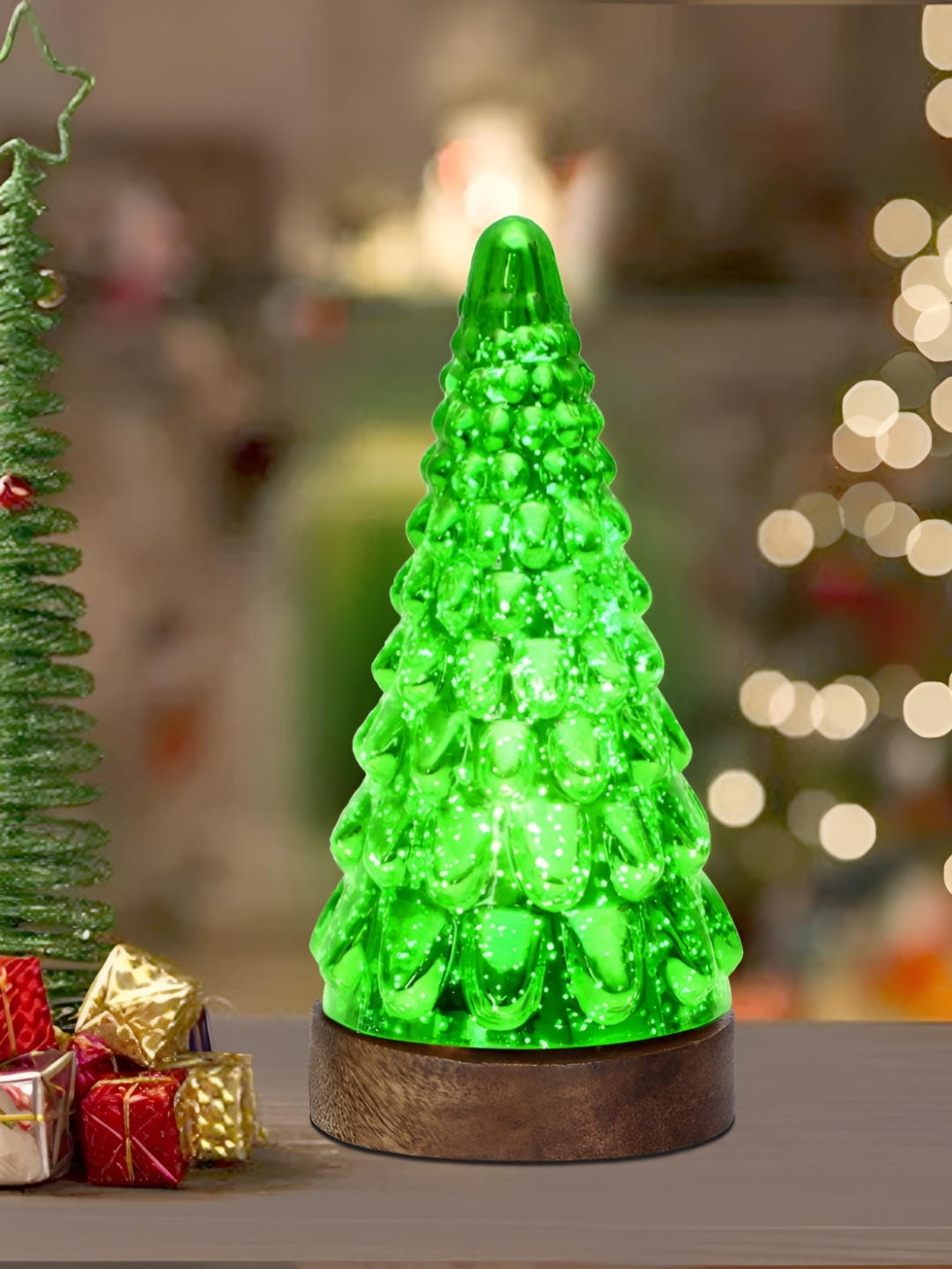 

Homesake Green Textured Glass Christmas Tree Table Lamp