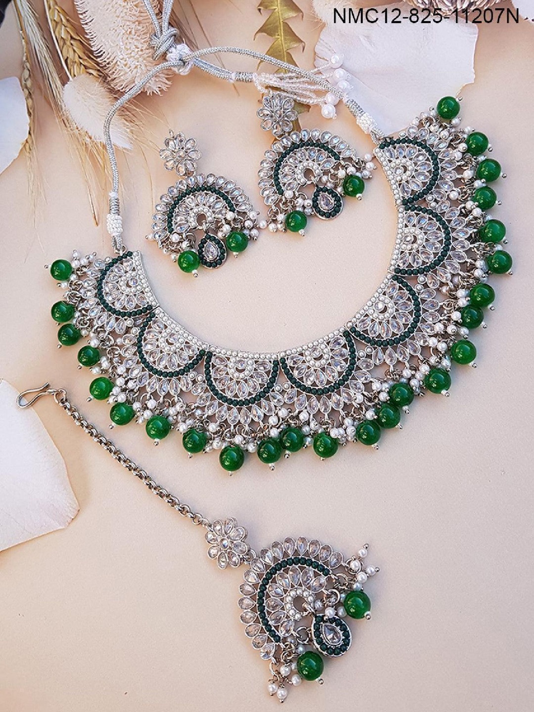 

GRIIHAM Silver-Plated CZ-Studded & Beaded Jewellery Set