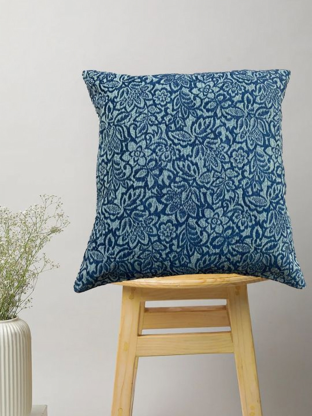 

SAJAVAT Blue Floral Printed Cotton Square Cushion Cover