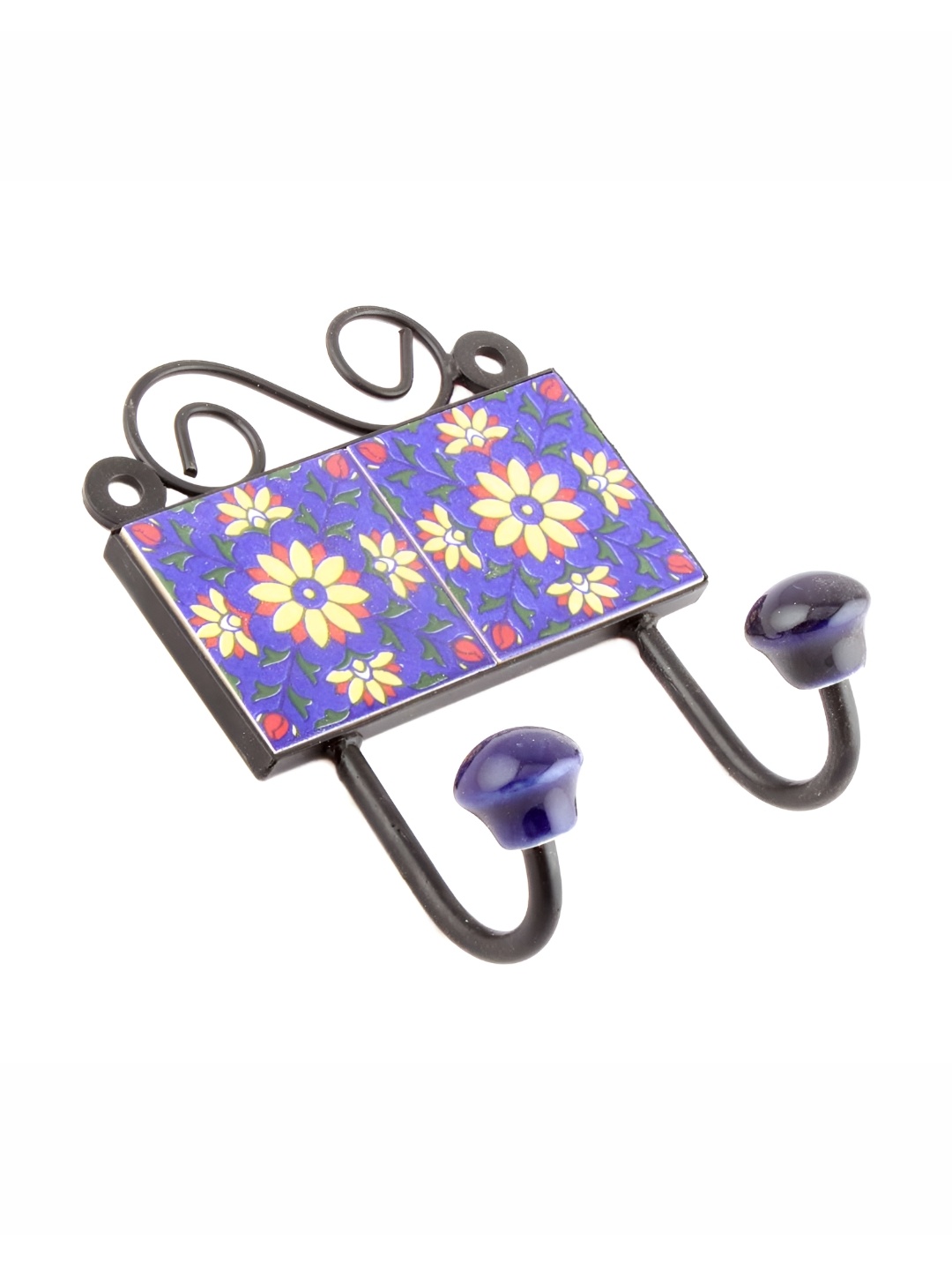 

IndianShelf Blue & Black Floral Printed Ceramic Wall Hooks