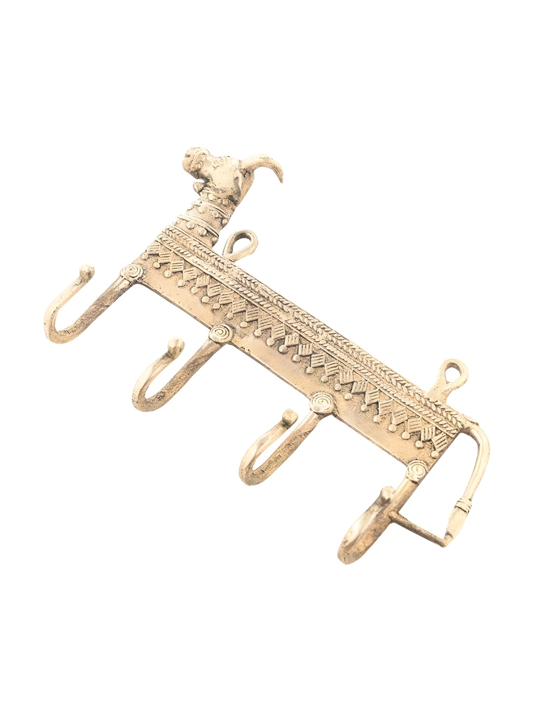 

IndianShelf Gold-Toned Brass Dhokra Cow Door Hangers Wall Hooks