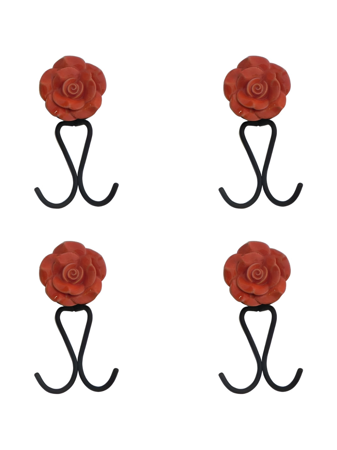 

IndianShelf Red & Black 4 Pieces Rose & Black Textured Ceramic Wall Hooks