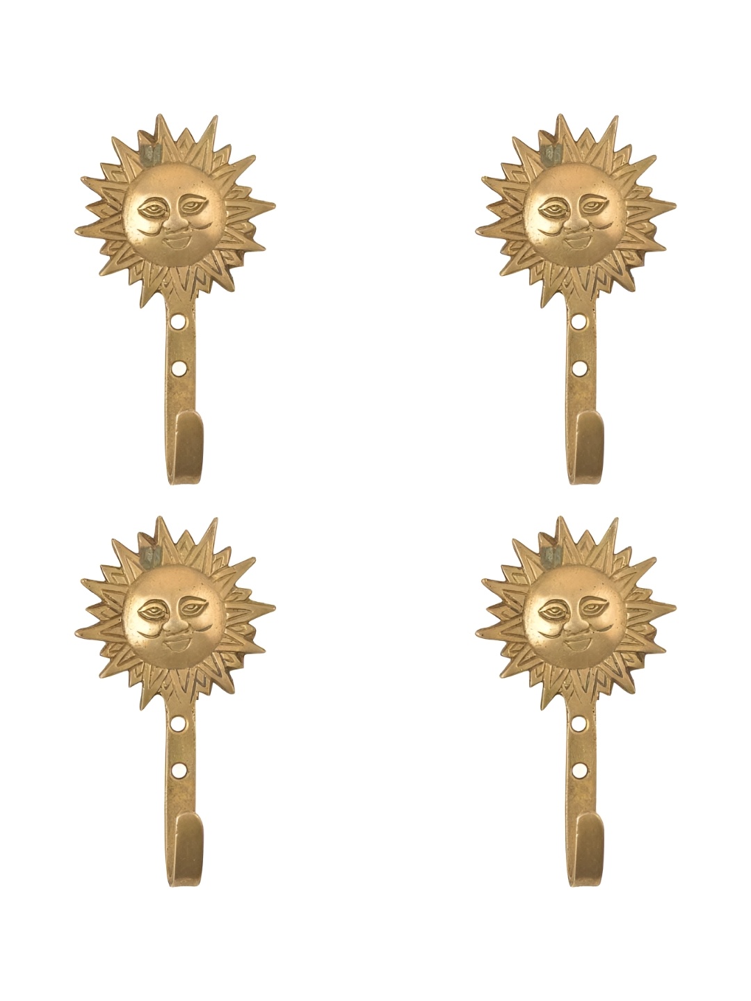 

IndianShelf Gold-Toned 4 Pieces Brass Sun Wall Hangings Key Hooks