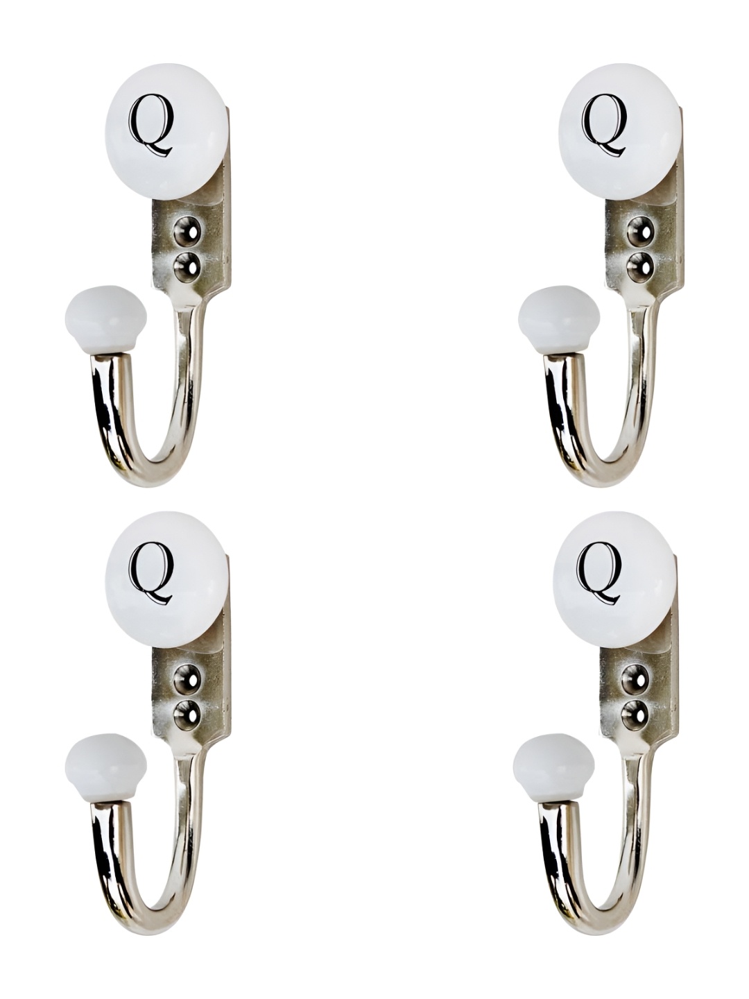 

IndianShelf White 4 Pieces Ceramic & Zinc Q Alphabet Hangers Wall Hooks