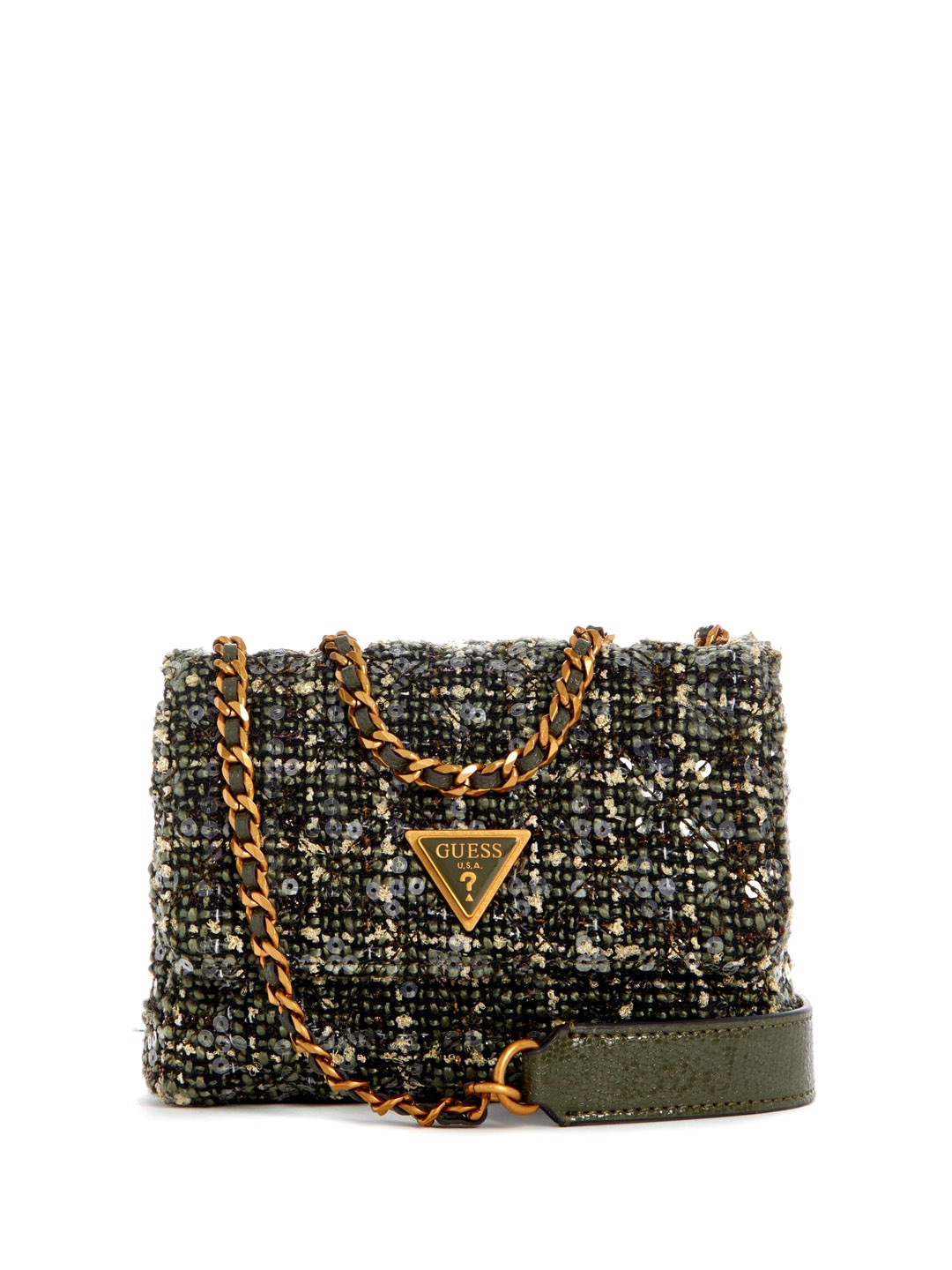 

GUESS Women Embellished Structured Sling Bag, Olive
