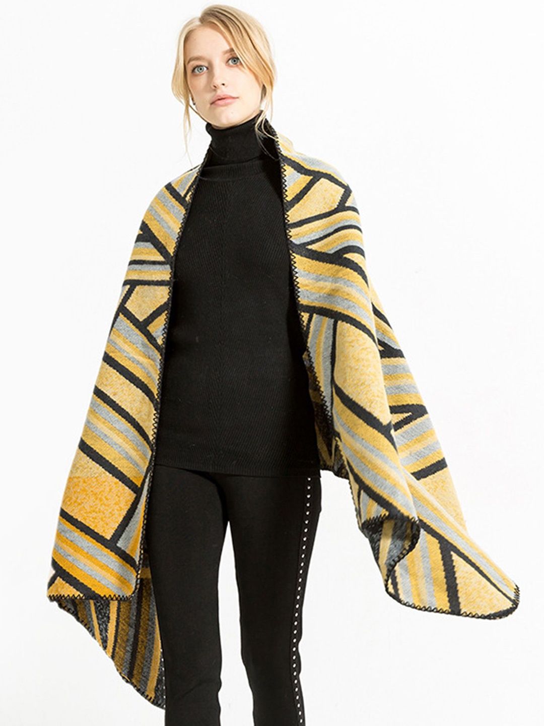 

LULU & SKY Women Abstract Printed Shrug, Yellow