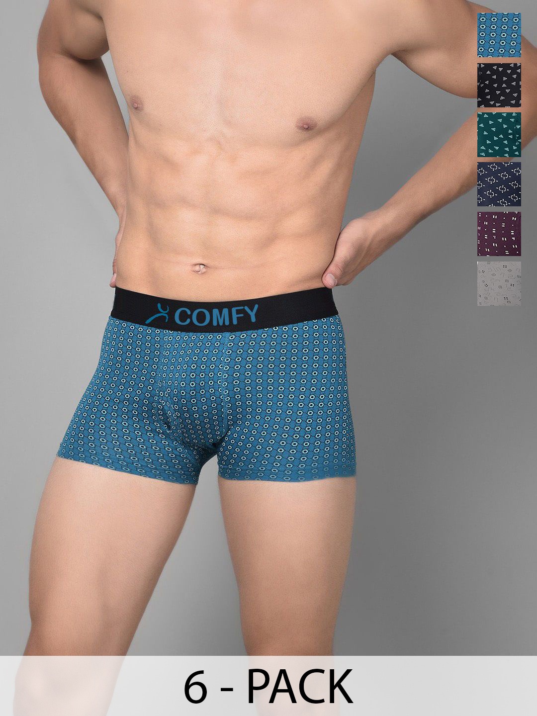 

AMUL COMFY Men Pack Of 6 Printed Assorted Trunks Comfy-Printed-Trunk-OE-6-95