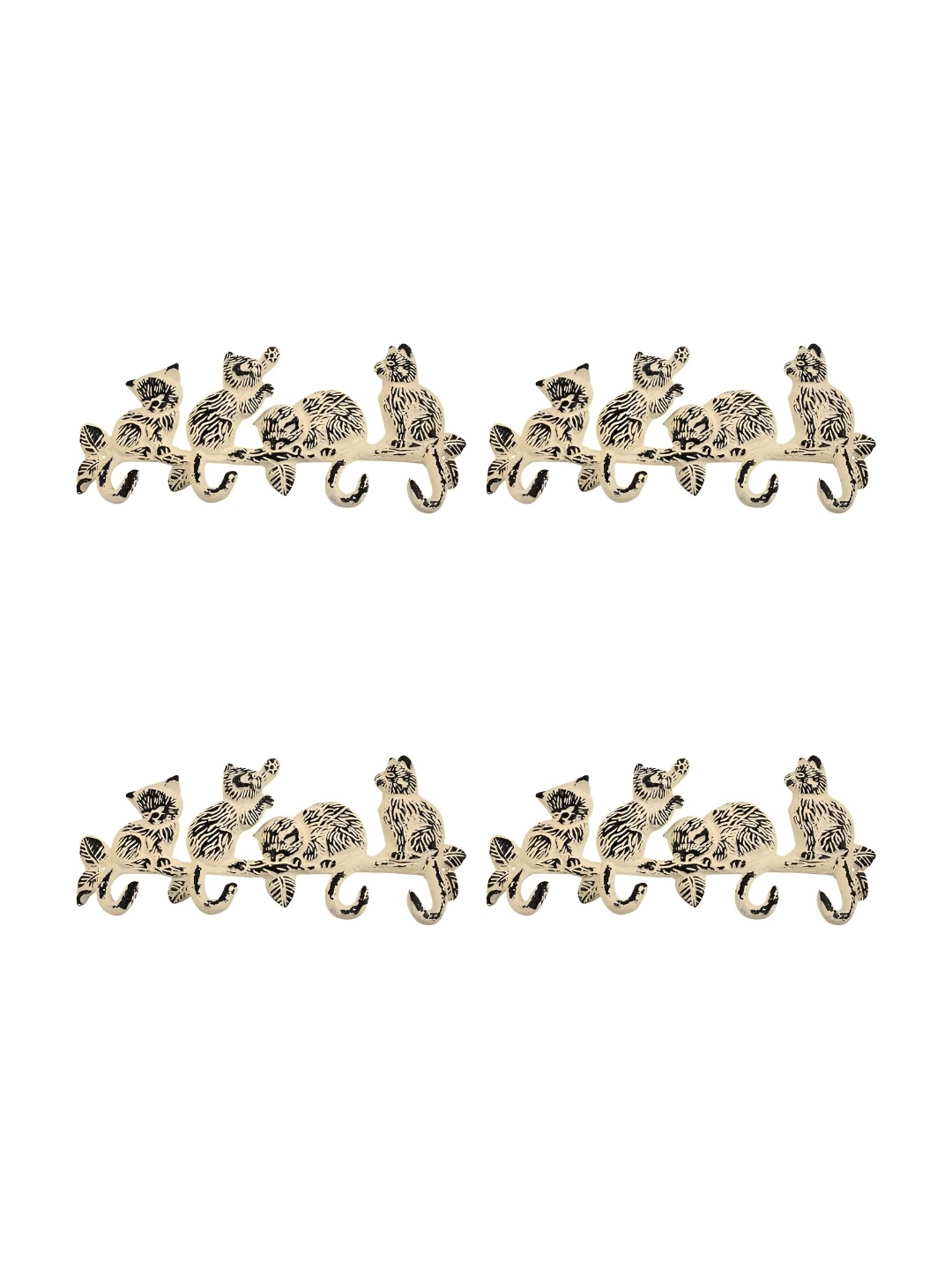 

IndianShelf Cream-Coloured & Black 4 Pieces Iron Cat Wall Hooks