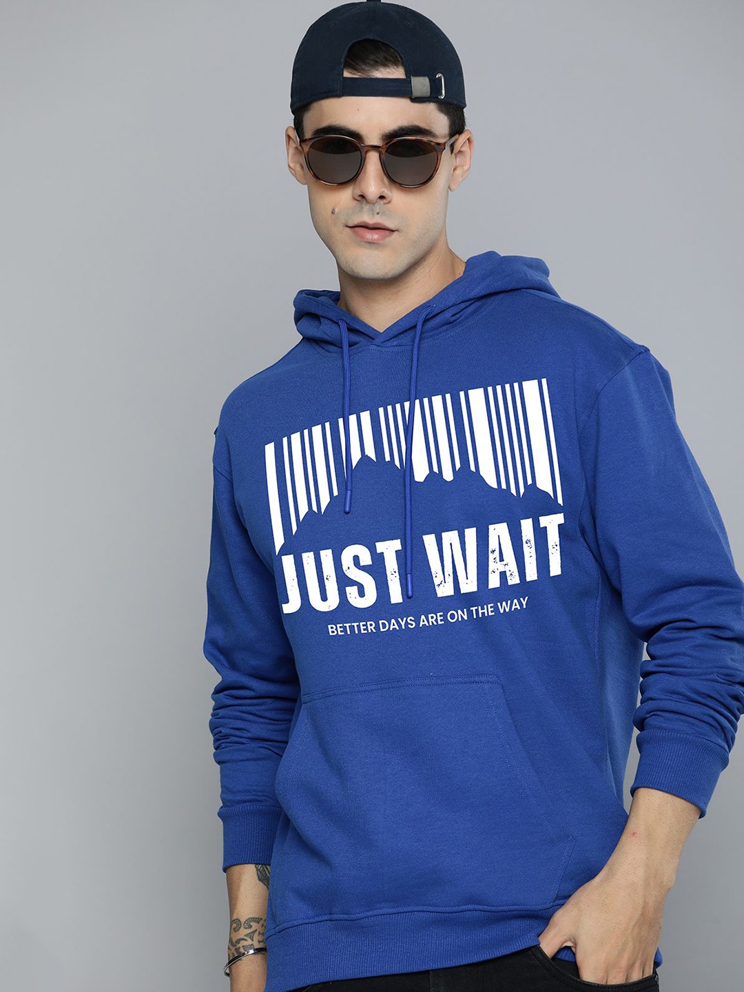 

R.Code by The Roadster Life Co. Men Printed Hooded Pullover Sweatshirt, Blue