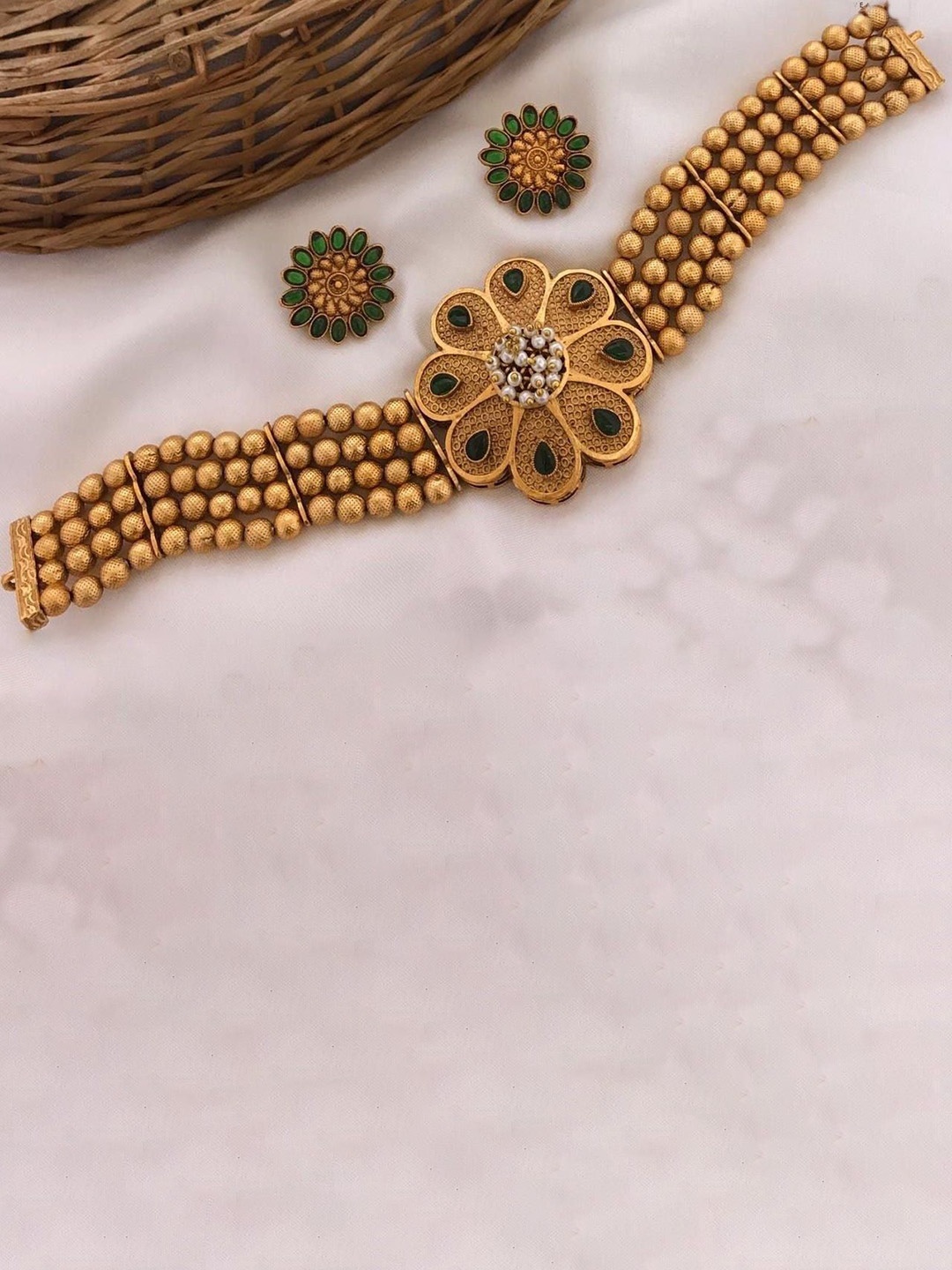 

GRIIHAM Gold-Plated Stones-Studded & Beaded Jewellery Set