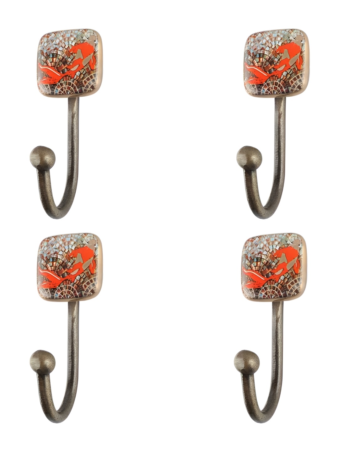 

IndianShelf Brown 4 Pieces Ceramic Gold Fish Coat Hooks Door Hangers for Clothes