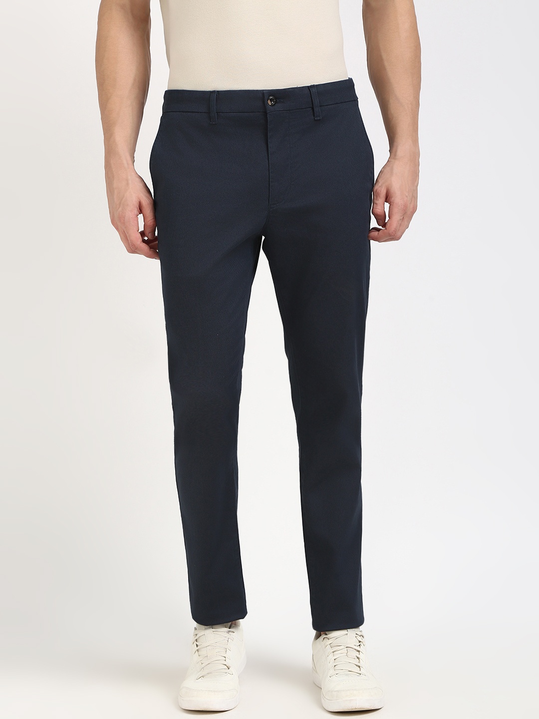 

Tommy Hilfiger Men Pure Cotton Regular Fit Chinos Trousers, Blue