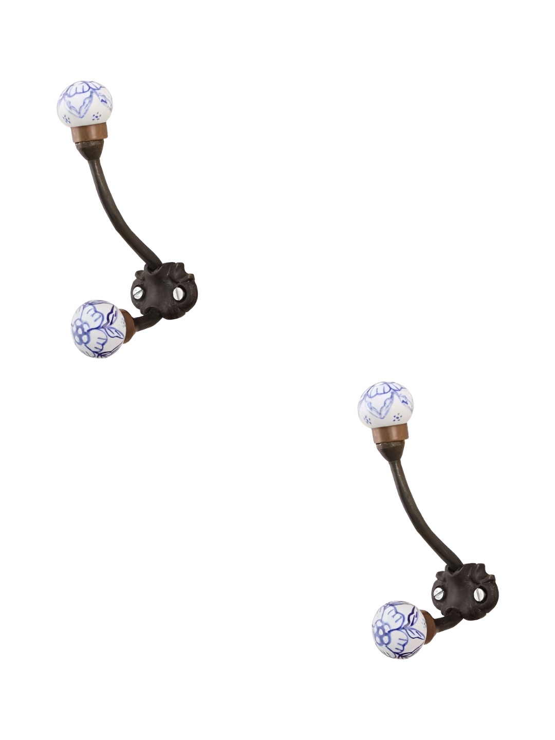 

IndianShelf Blue & White 2 Pieces Ceramic Floral Wall Hooks