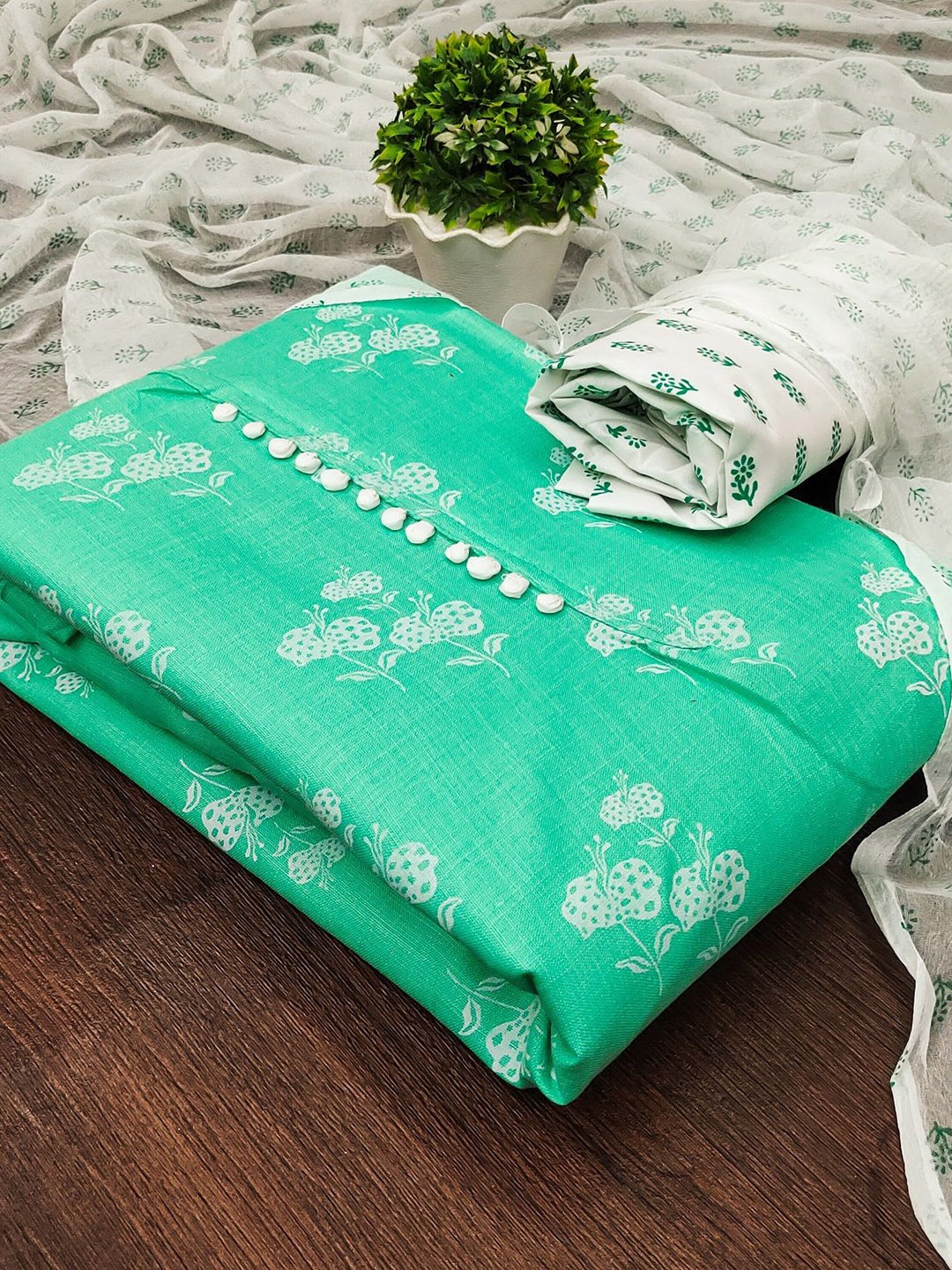 

APNISHA Floral Printed Unstitched Dress Material, Turquoise blue