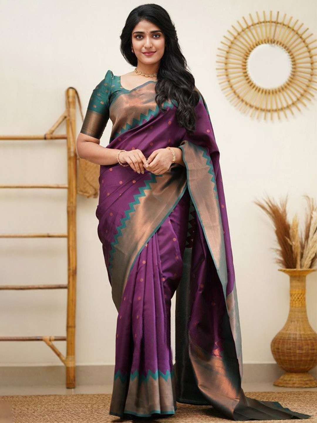 

Wuxi Woven Design Zari Pure Silk Banarasi Saree, Purple