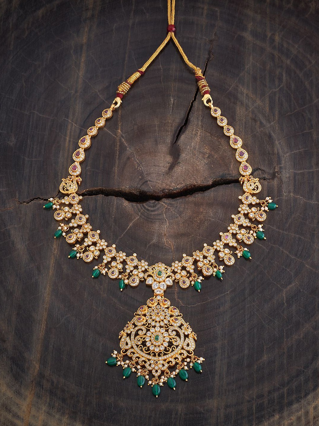 

Kushal's Fashion Jewellery 92.5 Pure Silver Gold-Plated Temple Necklace