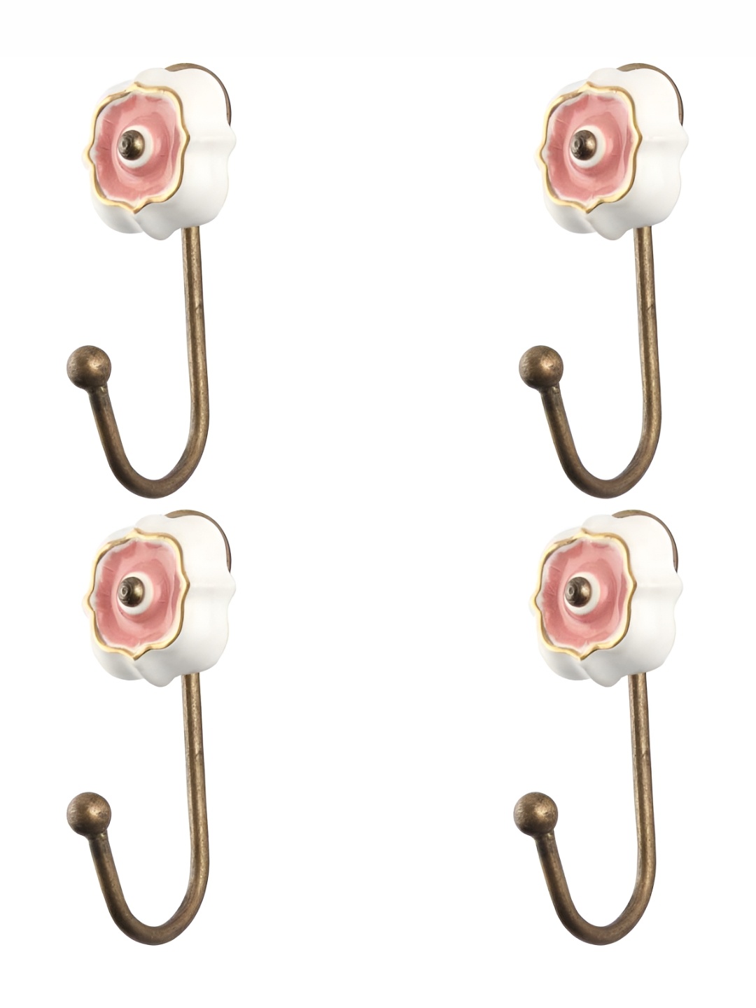 

IndianShelf White & Pink 4 Pieces Textured Ceramic Wall Hooks