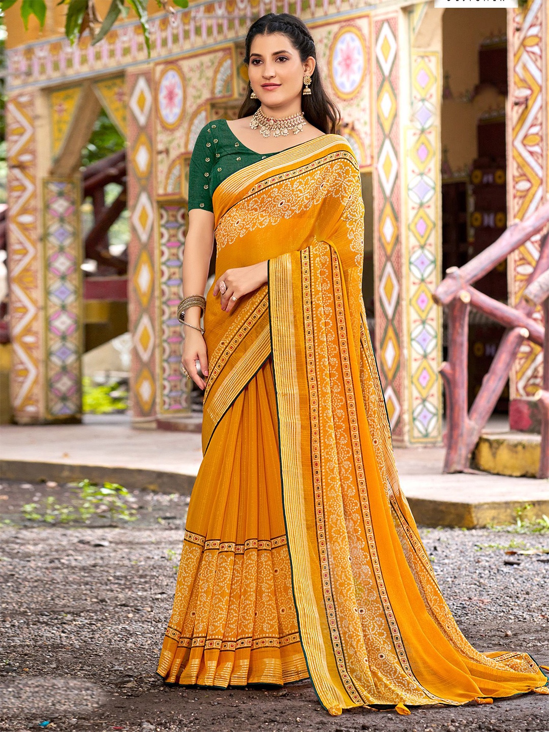 

Saree mall Printed Bandhani Sarees, Yellow