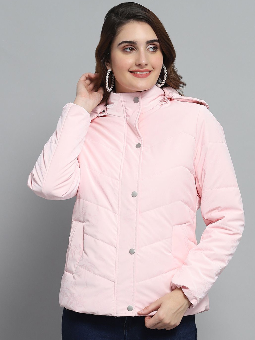 

Monte Carlo Women Hooded Solid Casual Padded Jacket, Pink