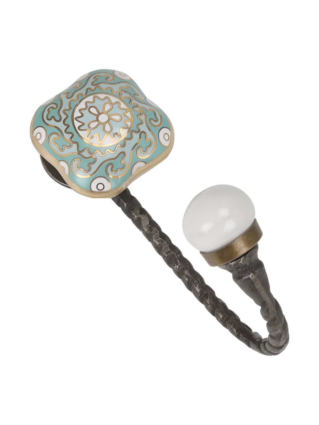 

IndianShelf Sea-Green and White Floral Printed Ceramic Wall Hook