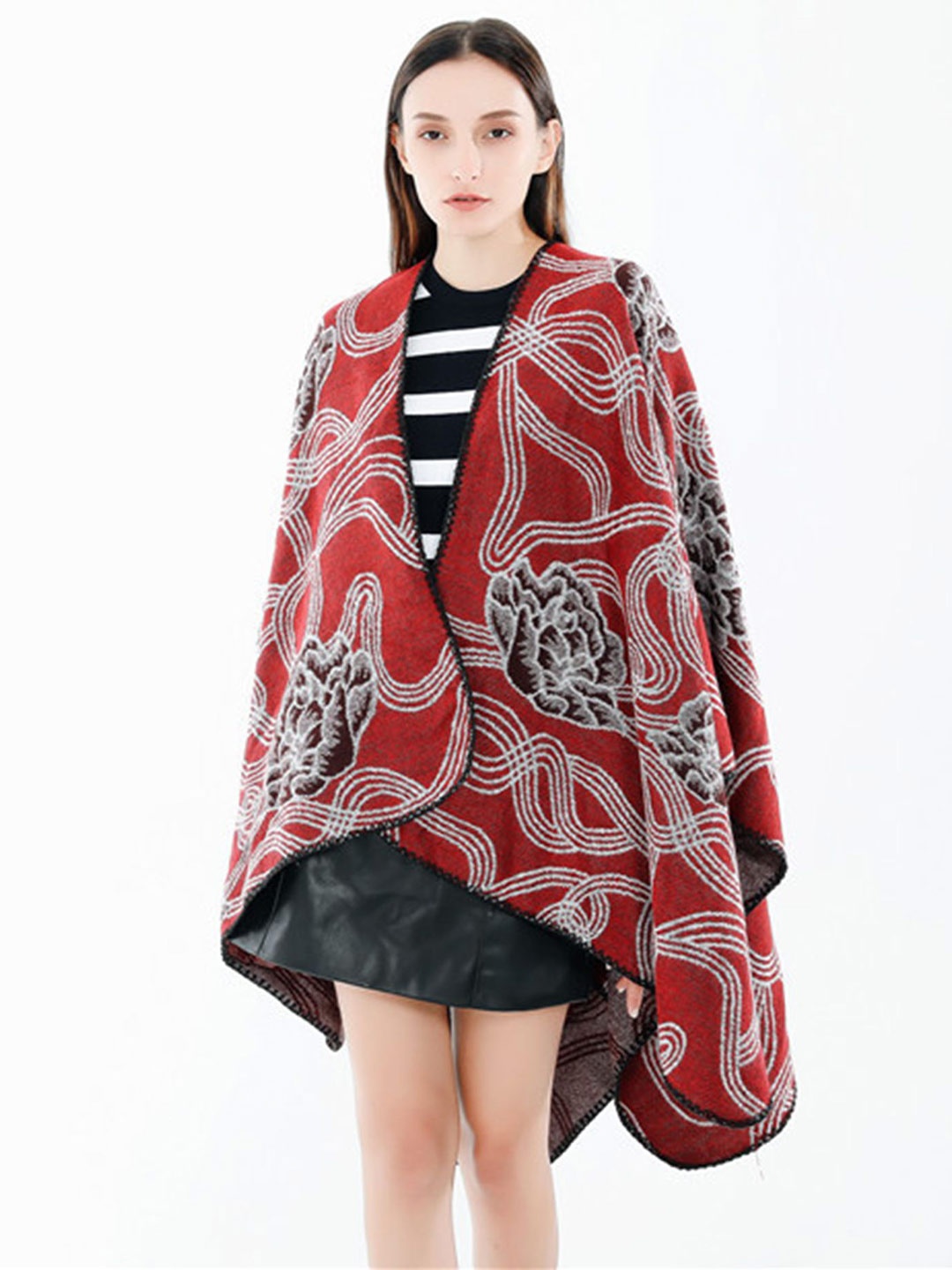 

LULU & SKY Women Printed Open Front Shrug, Red