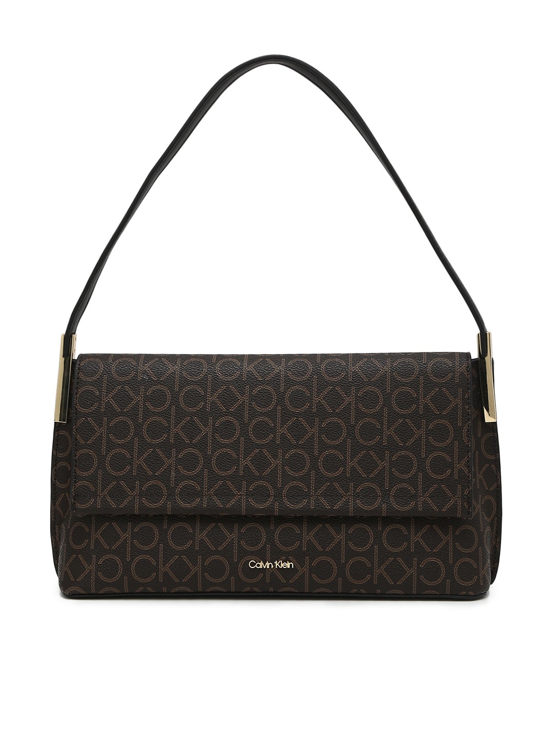 

Calvin Klein Geometric PU Bowling Sling Bag with Cut Work, Brown