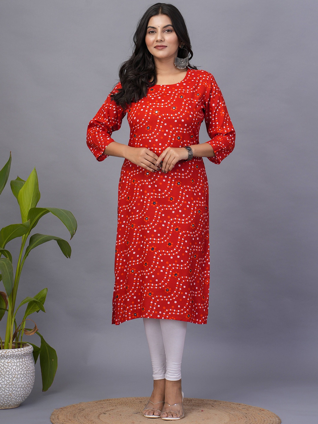 

KALINI Bandhani Printed Straight Kurta, Orange