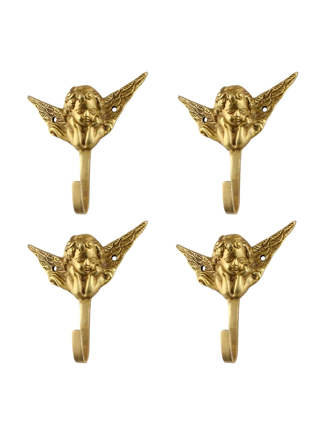 

IndianShelf Gold-Toned 4 Pieces Brass Cherub Face Cloth Hangers Coat Hooks