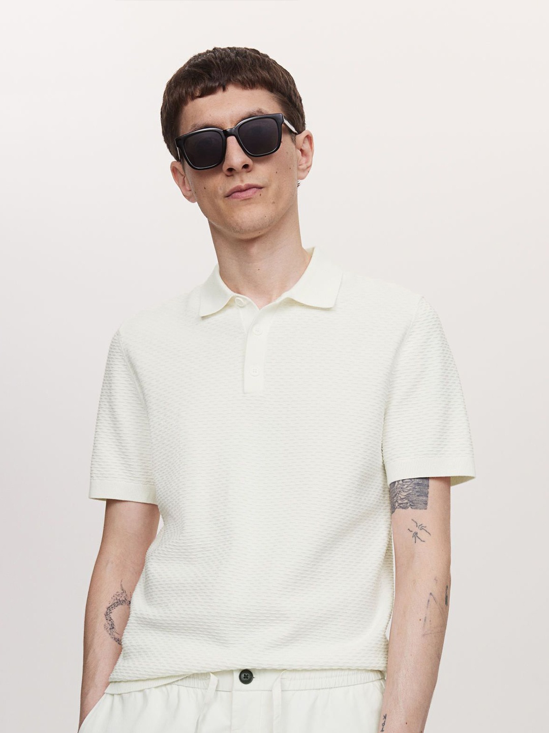 

H&M Slim Fit Textured-Knit Polo Shirt, White