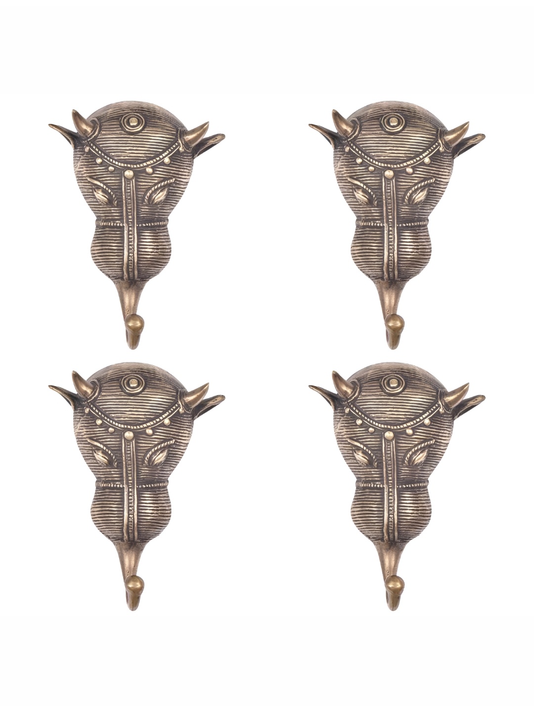 

IndianShelf Bronze 4 Pieces Brass Bull Face Wall Hooks