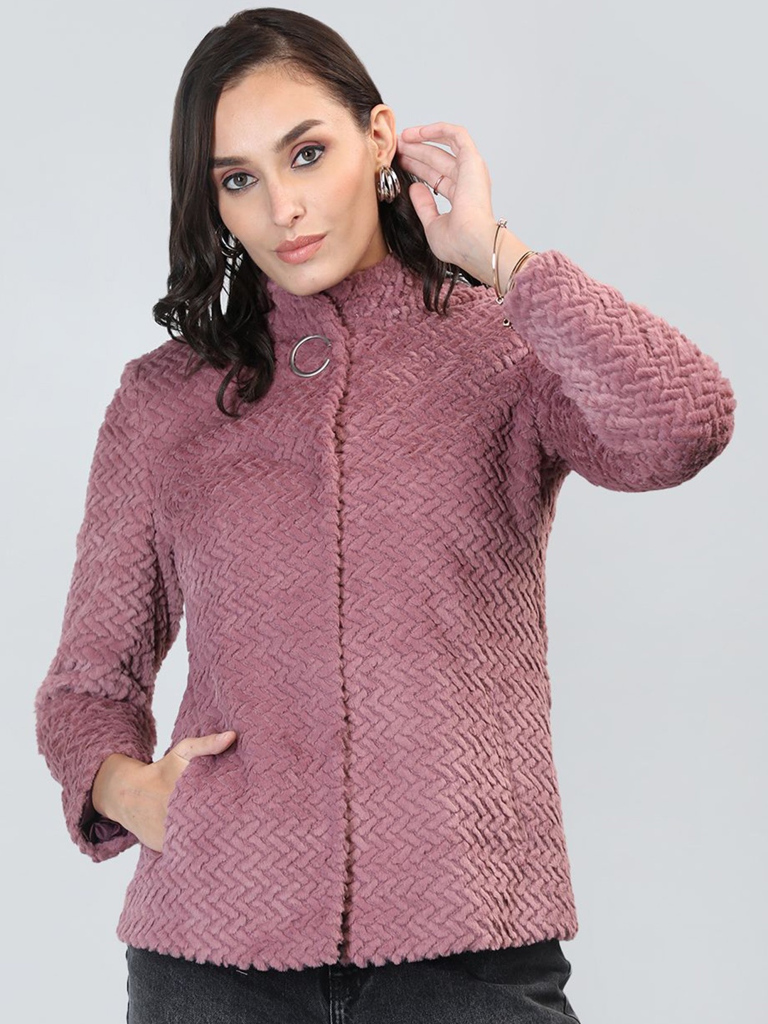 

LURE URBAN Stand Collar Single-Breasted Winter Overcoat, Pink